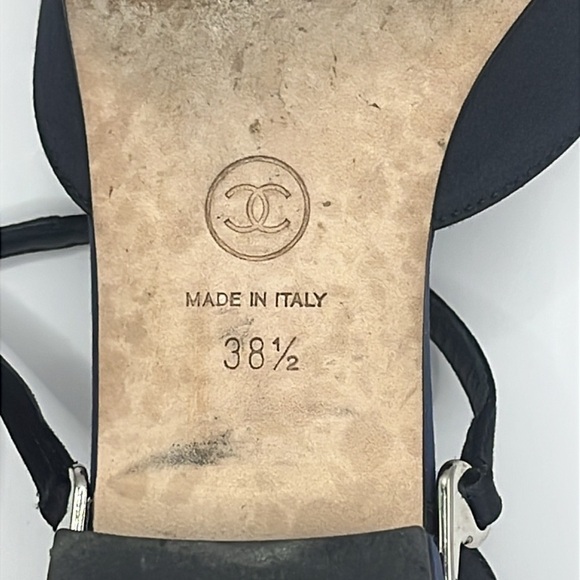 CHANEL Satin Mary Jane Flats CC Logo Navy Blue Size 38.5EU / 8.5US - Picture 11 of 16